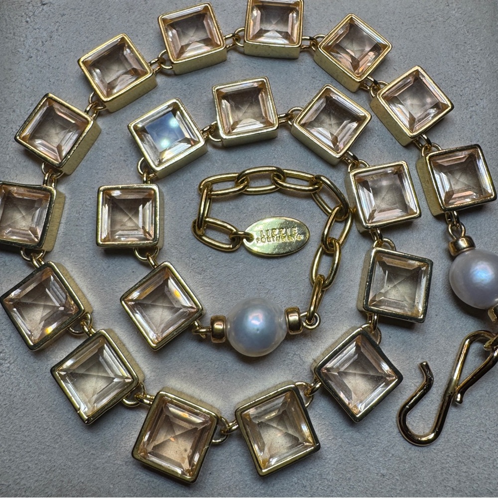 Lizzie Fortunato Pearl Crystal Collar Necklace 14-18 inches